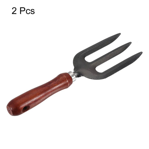 Two Pack 10.6 Inch 3 Tine Garden Forks Carbon Steel Thickened Hardened Digging Pitch Fork For Weeding Transplanting Soil Loosening And Planting In Backyard Farm Gray with ergonomic wooden handle