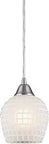 Fusion Mini Pendant Light In Dope Satin Nickel Finish With White Mosaic Glass, 1 Light, Hardwired Ceiling Fixture