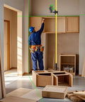 Pro Grade Multifunction Laser Level Pole With Adjustable Height And 360 Degree Rotating Head used by worker for cabinet alignment