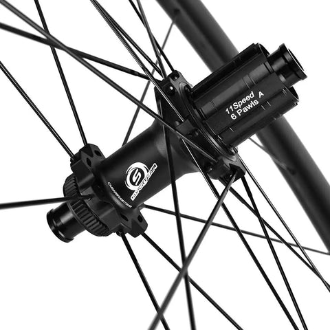 Carbon Disc Road Wheelset 50TU-28-DB Tubeless 700C For Shimano 8/9/10/11/12 Speed Thru Axle 12x100-12x142 close-up hub view