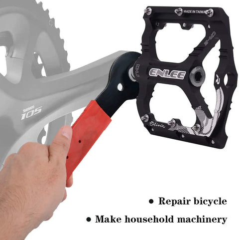 Double Sided Bicycle Pedal Wrench Set 15mm 16mm 17mm For Quick Pedal Removal Pro Grade Bike Wrench For Home Mechanics in use