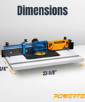 Built Like A Tank Benchtop Router Table With Steel Stand And Adjustable Fence Featuring Roomy Mdf Top For Precise Joinery Cuts Plus Integrated Dust Port And Full Accessory Kit dimensions with measurement markings.