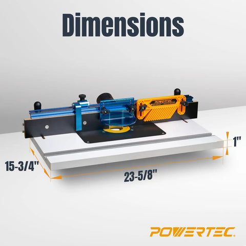Built Like A Tank Benchtop Router Table With Steel Stand And Adjustable Fence Featuring Roomy Mdf Top For Precise Joinery Cuts Plus Integrated Dust Port And Full Accessory Kit dimensions with measurement markings.