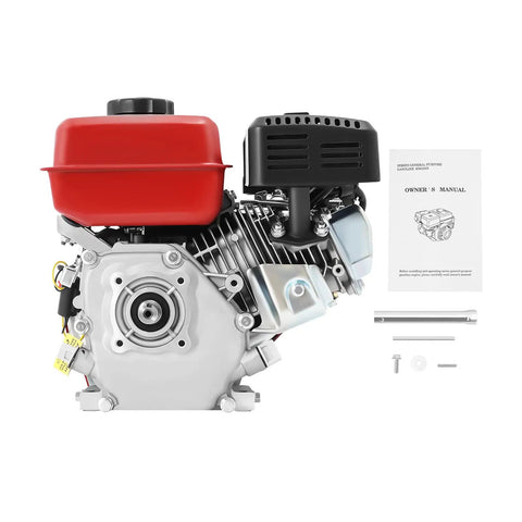 Side view of 212cc Gas Powered Engine 7.5HP 3000W 4 Stroke Pull Start Motor with manual and parts