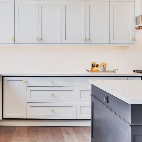 Modern kitchen with Brushed Gold Cabinet Knobs 10 Pack Single Hole 2 Inch Solid Zinc Alloy Cupboard Drawer Knobs For Kitchen Cabinets T Bar Hardware ZH0003 Durable Finish For Long Lasting Use In High Traffic Cabinets.