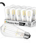 10 Pack Vintage Edison LED Bulbs E26 Dimmable 5.5W 60W Equiv Daylight White 5000K ST19 Clear Glass bulbs in packaging