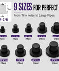 Super Cool 104 Piece Silicone Rubber Hole Plug Kit With 9 Sizes T-Type Black Waterproof Caps For Pipes Tubes And Electrical Wiring Heat Resistant Flexible Reusable Sealing Tools Perfect For Home Gigs And DIY Projects, 9 sizes