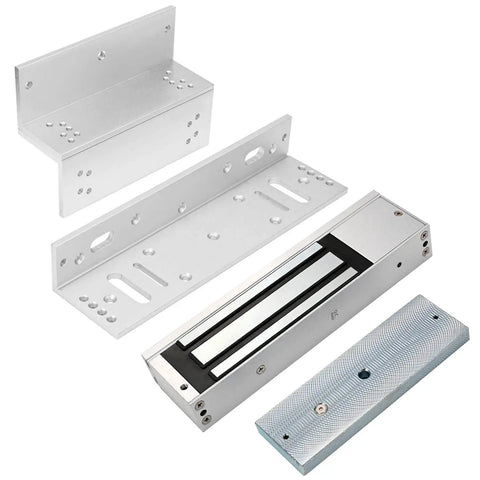 Electromagnetic Lock With Z And L Bracket 1200 Lbs Holding Force 500 Kg Magnetic Door Lock 12V Fail Safe NC Mode For Access Control System Stainless Steel Construction Anti Residual Magnesium Design Durable Security Gate Lock components on white background