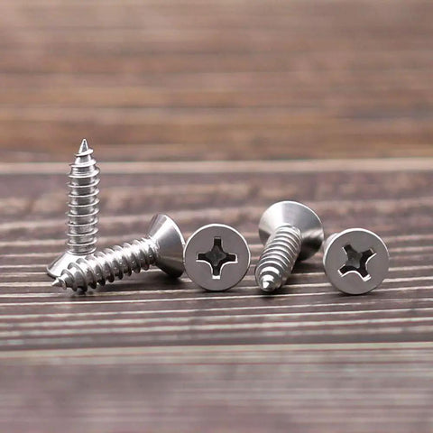 Built Like A Tank 50 Pack Flat Head Sheet Metal Screws 304 Stainless Steel Phillips Drive, 1 inch long, for heavy-duty use.
