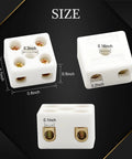Five white ceramic 2-way terminal blocks with screw terminals, front and side views.