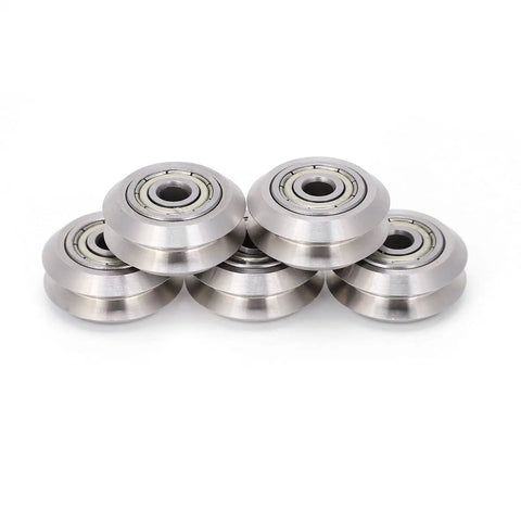 Five Pack Stainless Steel Double V Type Bearings For 3D Printer Rollers And Pulleys, Outer Diameter 1 Inch Inner Diameter 0.2 Inch 5mm