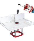 Solid Aluminum Router Table Insert Plate With Smooth Flip Lift Base And Quick Zero To Fifty Four Millimeter Height Tweaks For Weekend Warriors And Legit Shop Upgrades displayed with router machine.