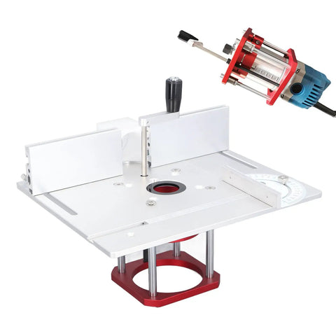 Solid Aluminum Router Table Insert Plate With Smooth Flip Lift Base And Quick Zero To Fifty Four Millimeter Height Tweaks For Weekend Warriors And Legit Shop Upgrades displayed with router machine.