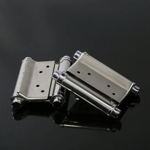 3-Inch Double Action Spring Hinge For Saloon And Cafe Doors, Stainless Steel Build, 2-Piece Set on dark background