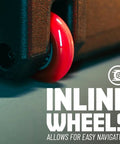 Close-up of inline wheels on the Hella Rugged Roto Molded Drum Hardware Case With Retractable Pull Handle And Inline Wheels, ensuring smooth navigation.