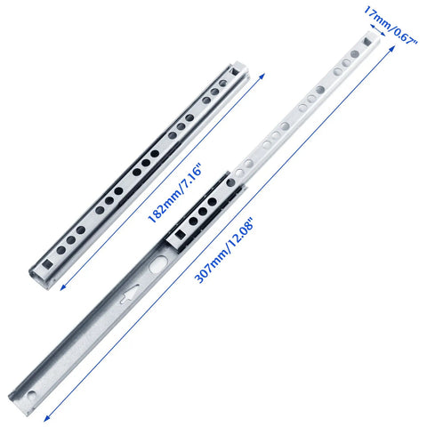 Two Way Drawer Slides 7.16 Inch Heavy Duty Steel Ball Bearing Rails With Soft Close For A Smooth Drawer Glide Zinc Plated Anti Rust Durability Cabinet Drawer Sliders Built For Kitchen Office Workshop Workhorse, 182mm x 17mm