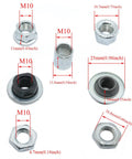 Ride Ready Heavy Duty 180mm Bicycle Rear Hub Axle M10 Silver components with size details, includes 26TPI conical lock nut kit