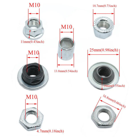 Ride Ready Heavy Duty 180mm Bicycle Rear Hub Axle M10 Silver components with size details, includes 26TPI conical lock nut kit