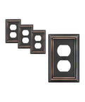 Duplex Wall Plate Set In Aged Bronze Built Tough Heavy Duty Metal Outlet Covers For Receptacles And Light Switches 4 Pack shown