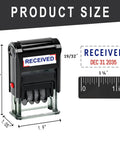 Premium Self Inking Date Stamp With Blue And Red Ink Perfect For Received Docs features size details, showing height 3.07" and width 1.9".