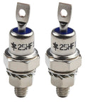 Two Piece 25HFR120 And 25HF120 Diode Kit featuring metal stud design, 25 Amp high voltage rectifiers for power systems.
