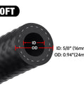 Diagram of 5/8 Inch Fuel Hose Push Lock NBR Rubber SAE 30R7 10 Ft Long 150 Psi Working Pressure showing inner and outer diameter