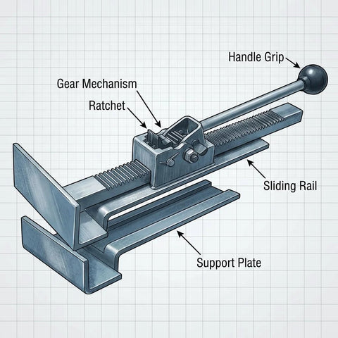 QWORK hardwood flooring jack with ratchet mechanism, sliding rail, and handle grip