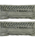 Emergency bandages, two 6-inch units in gray packaging, front view.