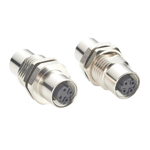 D Code M12 4 Pin Bulkhead Connector Beefy Shielded IP67 Female To Female Panel Mount Pack Of Two for industrial Ethernet use