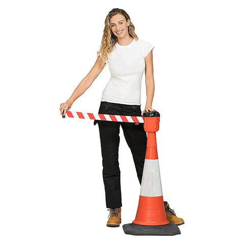 Hassle Free Retractable Safety Belt Barrier System With High Visibility Diagonal Tape And Heavy Duty Braided Webbing For Traffic Cones And Pro Venue Management