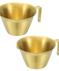 2 Pack Stainless Steel Espresso Measuring Cups With Handle, V Shaped Mouth, Spout, And Scale, 3.4 Oz 100 Ml, Gold Finish