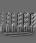 Real Deal 3/4 Inch Annular Cutter Set With Weldon Shank Includes Six Heavy Duty High Speed Steel Hole Saws for magnetic drills.