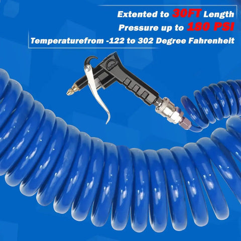 Heavy Duty Truck Air Duster Blow Gun Kit With 9 Meter Coil And 2 Interchangeable Nozzle Tips Blue For Cleaning Air Seats Dashboards And Tight Spots From Cab To Sleeper Fits OD 6mm Hose