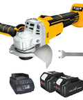 No Fuss Brushless Cordless Angle Grinder With Clear Digital Speed Dial For Sharp Cutting And Silky Smooth Polishing Fits Standard 18V Packs, includes two 4.0Ah batteries.