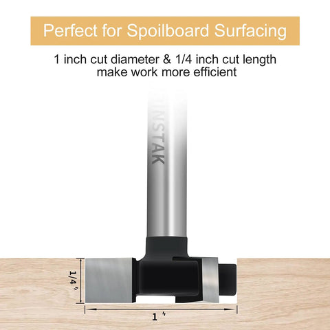Pro Grade CNC Spoilboard Surfacing Router Bit 1 Quarter Inch Shank, 1 Inch Cutting Diameter, side view diagram