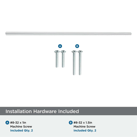 Polished Chrome Bar Pull For Modern Cabinets And Drawers 12-5/8 Inch Center-To-Center 15-3/4 Inch Overall Length 1 Pack Cabinet Hardware Drawer Handle Sleek Contemporary Kitchen Update By Amerock showing pull with screws