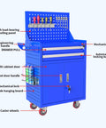 2-Drawer Rolling Tool Chest With Locking Cabinet On Wheels Built Tough For Garage, Workshop, And Warehouse, Big Storage, Backboard For Hanging Tools, Durable Blue, 65x40x85 cm