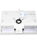 Built Tough Aluminum Router Table Insert Plate With Alignment Rings For DIY Woodworking Benches top view with alignment guide and flat surface.