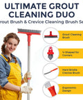 Person holding Grout Cleaning Powerhouse With Long Handle V Shaped Scrub Brush And Telescopic Grip Handy Handheld Stiff Bristle Scrubber