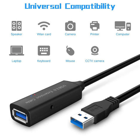 32 Foot USB 3.0 Active Extension Cable with 5V 2A Power Adapter and Built In Signal Booster Chips for Xbox One PS4 PC Printer Keyboard Mouse