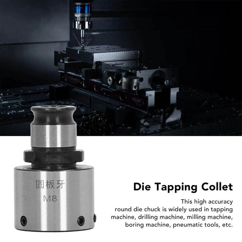 Carbon Steel Round Die Tapping Collet Chuck GT12 M8 with hex wrench shown in metalworking setup