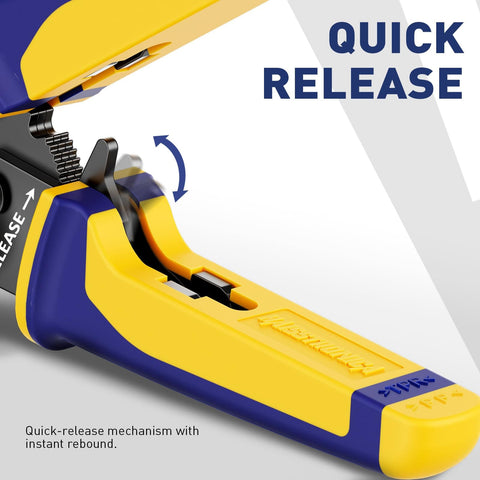 Close-up of quick-release mechanism on 7 Piece Beefed-Up Pro Grade Quick Change Crimping Tool Set with Ratcheting Wire Crimper.