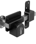 Long Throw Gate Lock For Sheds And Fences With Euro Profile Keyed Both Sides, 316 Stainless Steel Black Finish, side view