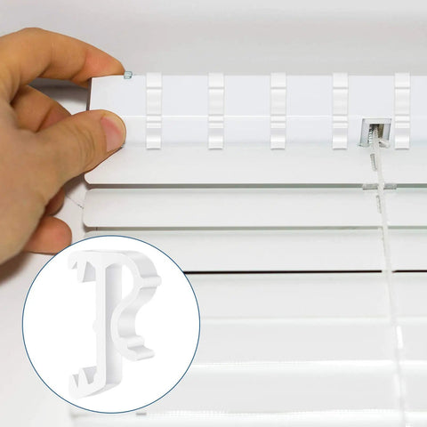 Top Shelf 12 Pack Of 1 Inch White Plastic Valance Clips For Window Blinds Lock In Your Trim With Zero Hassle this image shows installation of clips.