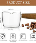 Single Spout Espresso Shot Glass With Wood Handle Measuring Cup Set, 75 Ml Two Pack, Borosilicate Glass with coffee beans