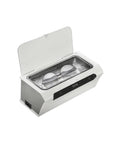 Top Shelf Mini Ultrasonic Cleaner Hella Crisp 500 ML Wash Bath for cleaning glasses in a compact white machine with a digital display.