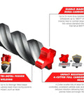 Beast Tough Rebar SDS-Max 4-Cutter Carbide Hammer Drill Bit with Tri-Metal Fusion Welding and impact-resistant head