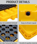 Product details of Straight Up Heavy Duty Modular Spill Containment Berm Platform With Ventilated Nonslip Grating showing easy loading, draining, and textured non-slip surface.