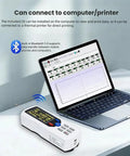 Pro Grade Heavy Duty Handheld Roughness Tester Profilometer With 20 Plus Hours Battery Life next to a laptop displaying graphs