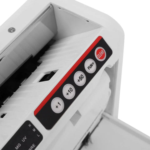 Close-up of Portable Money Counter Machine With UV And Magnetic Counterfeit Detection control panel buttons